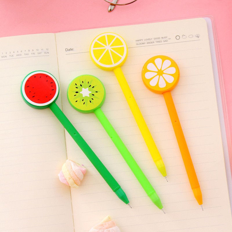 Bút bi nước mực gel Nhiều mẫu trái cây nông sản  Pison, mực đen ngòi kim 0.38mm - 1 cái