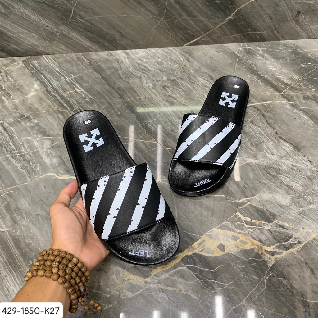 Dép lê off white quai da siêu nét - Dép nam quai da đỉnh cao