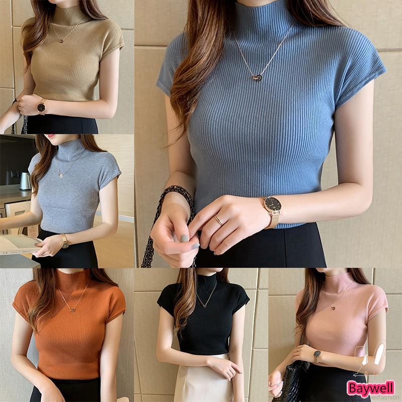 Áo Thun Nữ Ngắn Tay Cổ Lọ Thời Trang