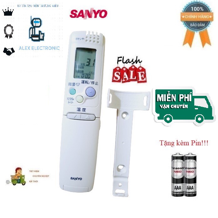 Remote Điều khiển điều hòa Sanyo hàng nội địa, nhật bãi- Hàng chính hãng 100% Tặng kèm đế treo tường + Pin-Điện tử ALEX