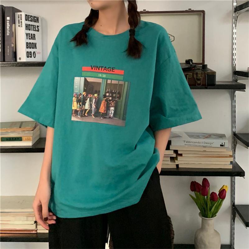 100% cotton Áo thun phong cách Ulzzang Hàn Quốc mẫu 2023 mới trẻ trung thời trang