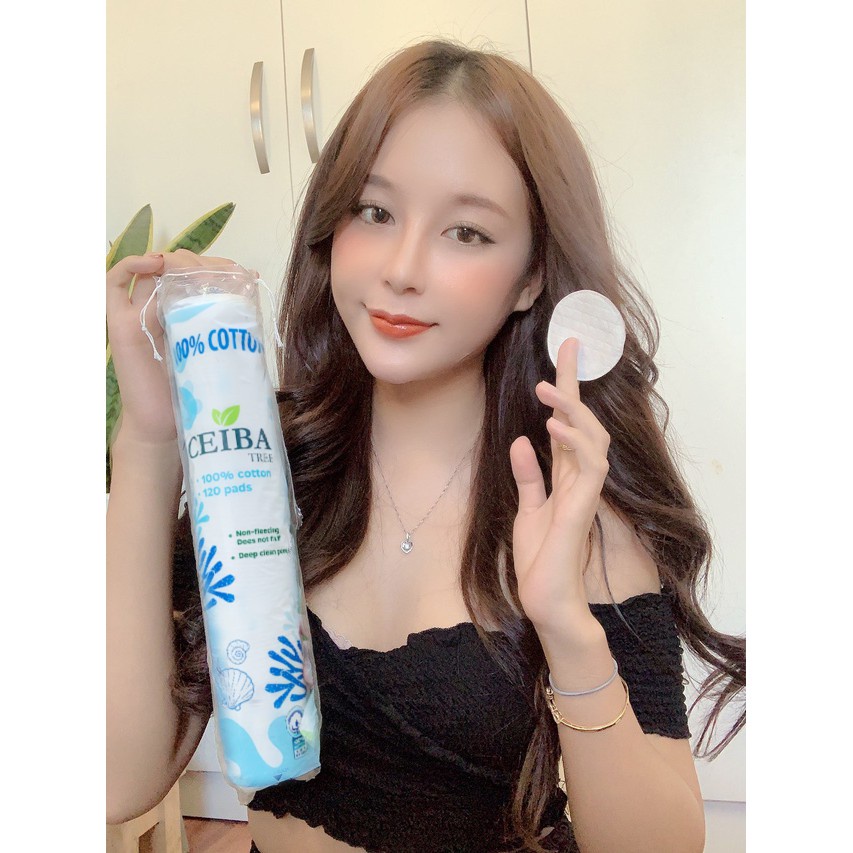 Combo 2 Bông Tẩy Trang Ceiba Tree 100% Cotton Siêu Tiết Kiệm Dung Dịch 80 Miếngx2