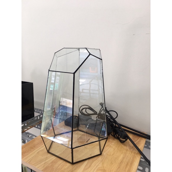 Bể lục giác trang trí bán cạn, terrarium để bàn làm việc D19xR17xC31