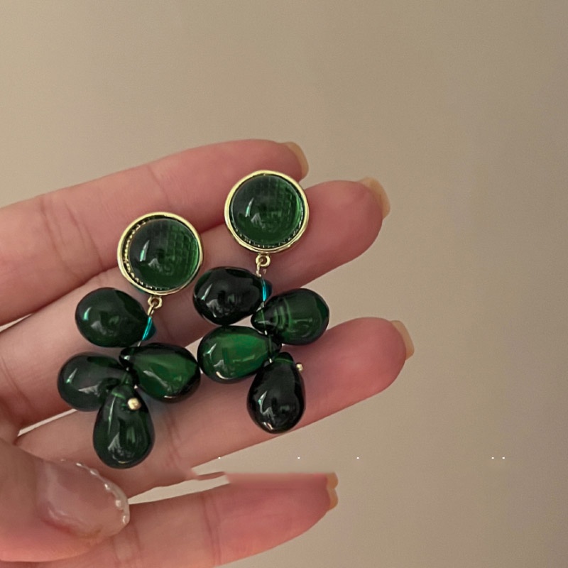 Bông Tai Hình Giọt Nước Màu Xanh Lá Cây Phong Cách Retro Đơn Giản Thời Trang