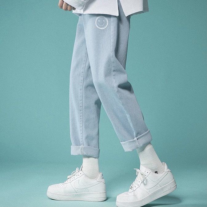 Quần Jean Baggy Nam Nữ Unisex Cao Cấp Ống Suông Hình Mặt Cười QJ04 | BigBuy360 - bigbuy360.vn