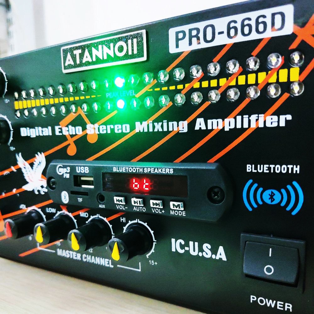 Đèn nháy cực đẹp - Ampli Bluetooth karaoke, Amply nghe nhạc gia đình ATANNOII PRO- 666 D kết nối Bluetooth Usb Thẻ nhớ