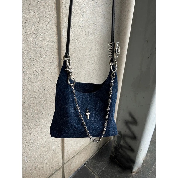 Túi Xách Đeo Vai Chất Liệu Denim Phối Dây Xích Thời Trang Dành Cho Nữ2023