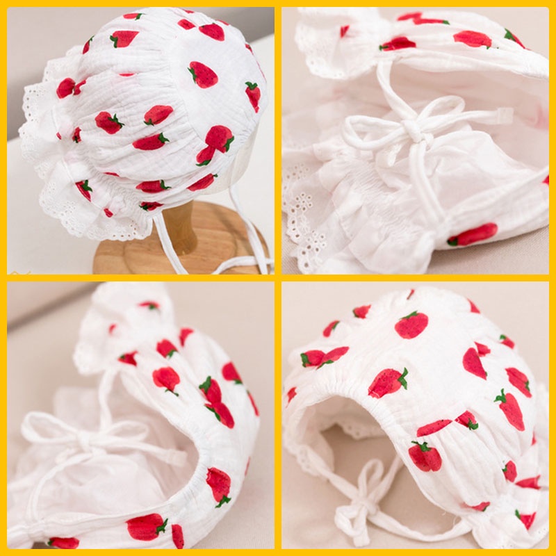 Mũ Cotton Mềm In Họa Tiết Quả Dâu Thời Trang Xuân Hè Cho Bé Sơ Sinh