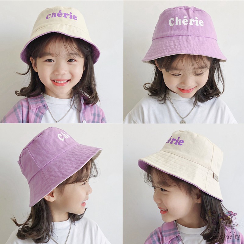 Mũ tròn vành 2 mặt in chữ thời trang Hàn Quốc dành cho bé trai/bé gái
