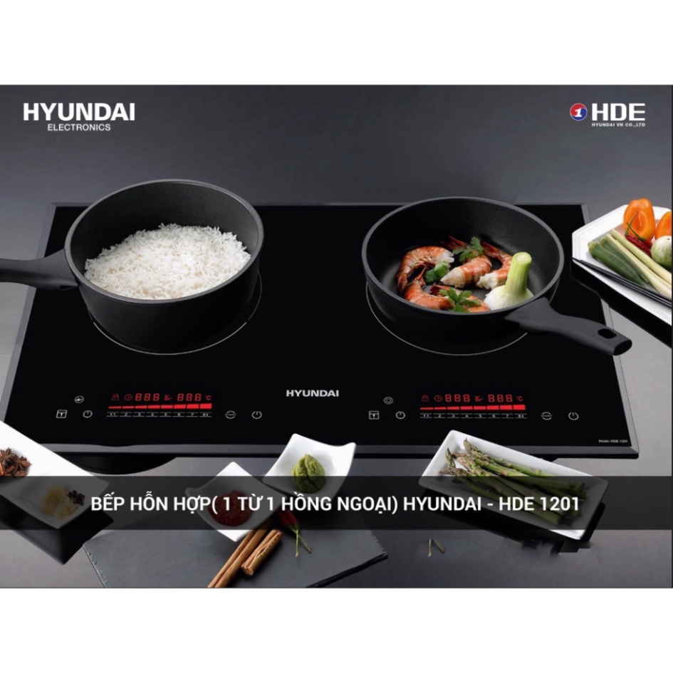 P AP Bếp Đôi Điện Từ Hồng Ngoại Hyundai HDE 1201, Phù Hợp Mọi Loại Nồi, 9 Chế Độ Nhiệt, Đa Chức Năng, Quá Nhiệt Tự Động