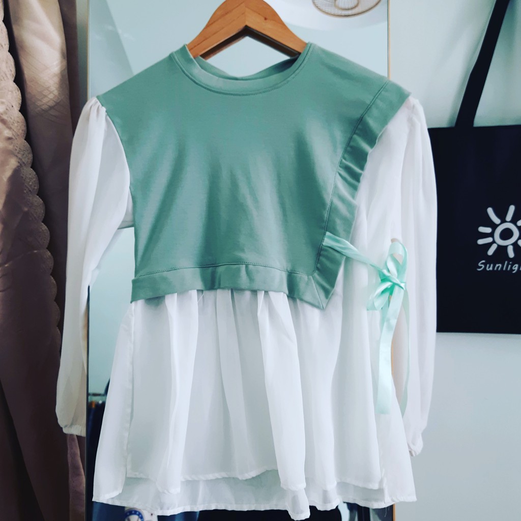 Áo thun kết hợp voan cột nơ eo tay dài BeoZ Vintage