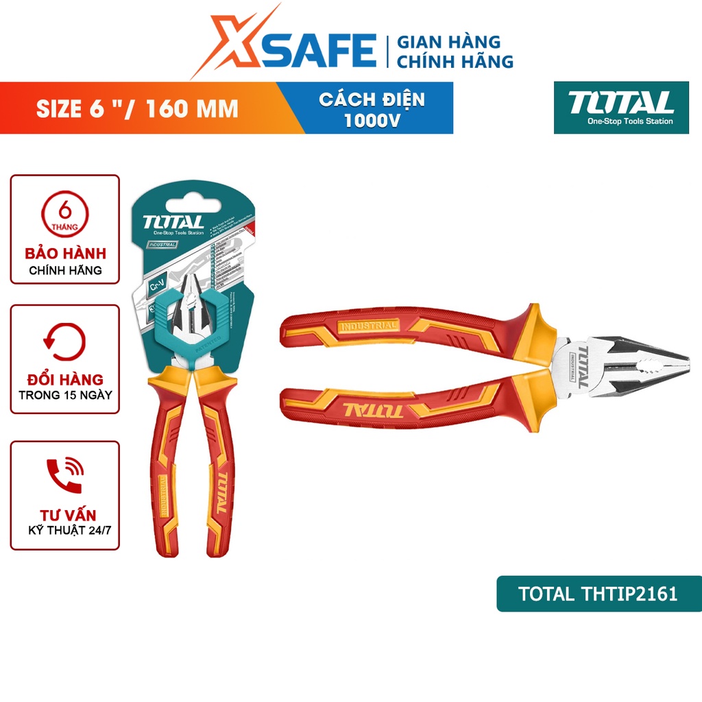 Kìm răng cách điện TOTAL THTIP2161 kích thước 6&quot;/ 160mm, đầu kềm được mạ đen và đánh bóng - chính hãng