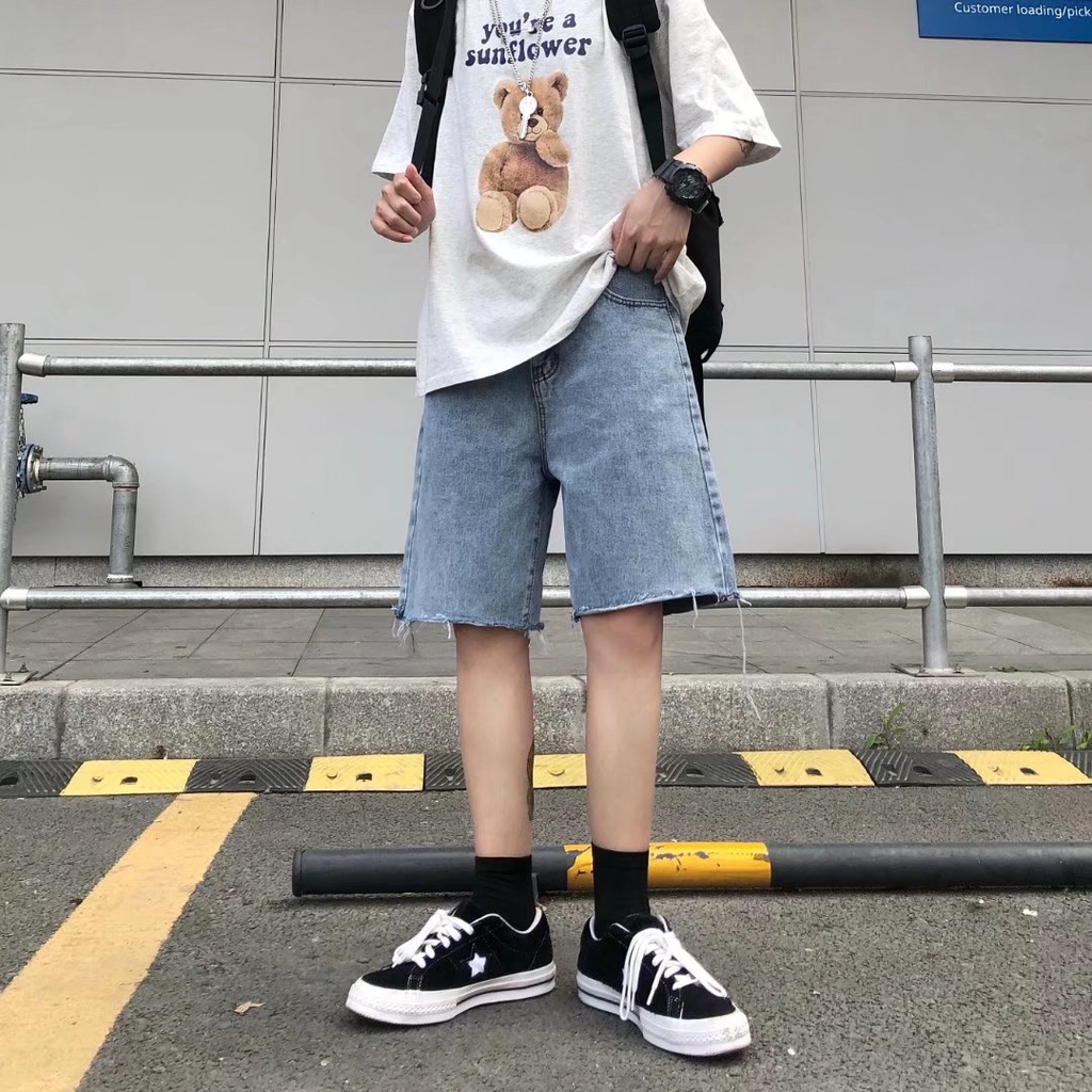Quần Short Jeans Nam Nữ Thời Trang Quần Dài Nam Hàn Quốc QuầN Ngắn Nữ đơn Giản Quần Ngắn Nam Bông From Rộng Quần Short Jean Nam