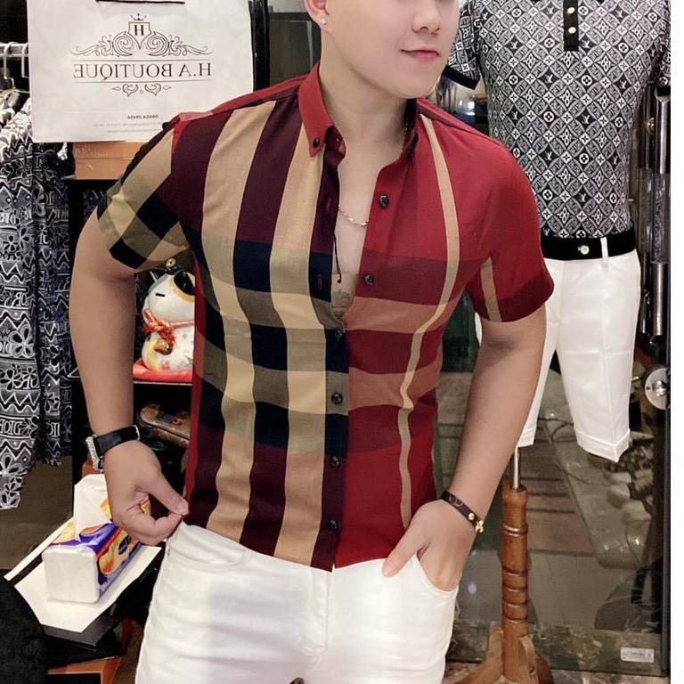 Áo sơ mi nam ngăn tay cao cấp sọc kẻ . | BigBuy360 - bigbuy360.vn
