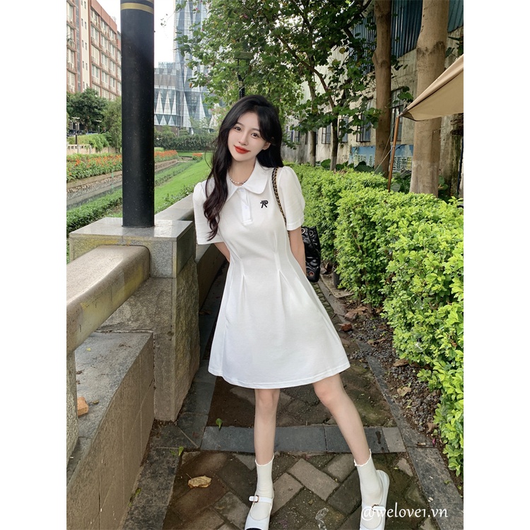 Đầm Thun polo Dáng Chữ A Ôm Eo Thời Trang Hàn Quốc Cho Nữ