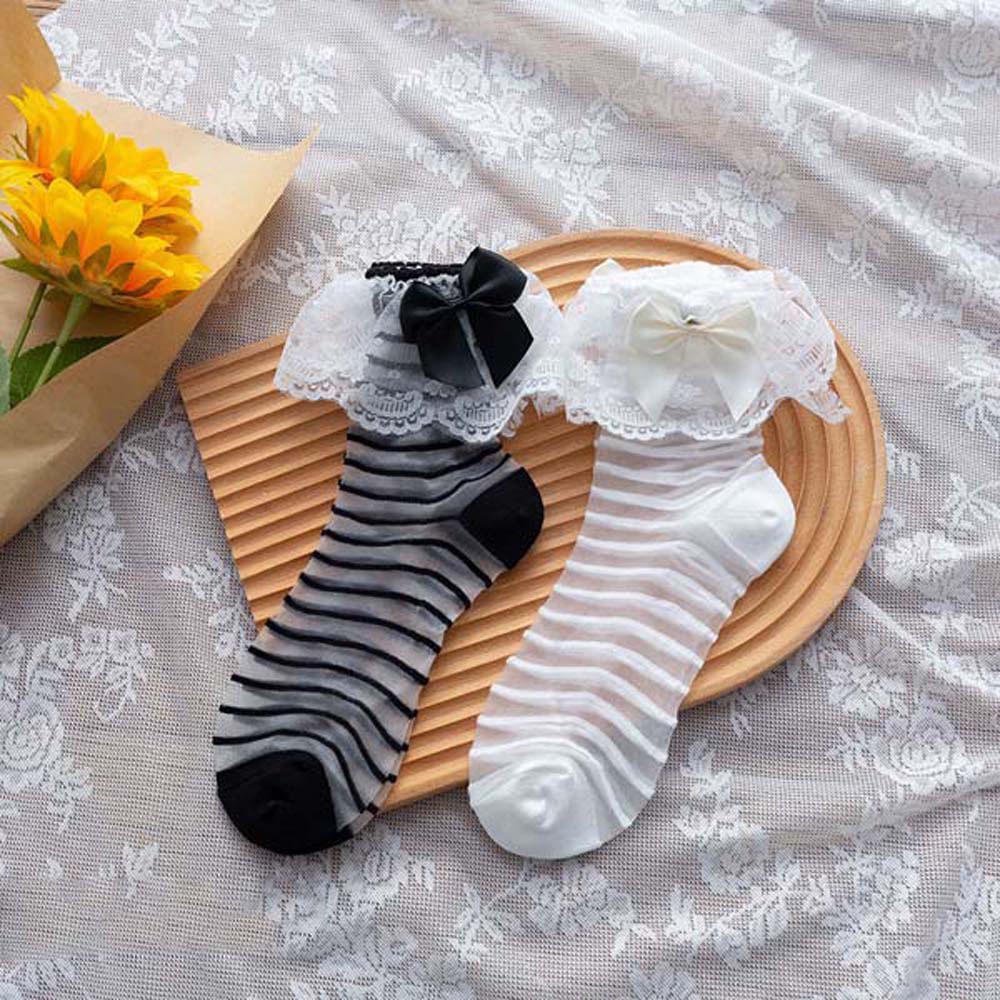 Vớ vải lụa nylon phối ren mỏng ống cao vừa phong cách Nhật Bản nhiều kiểu họa tiết tùy chọn thời trang màu hè cho nữ
