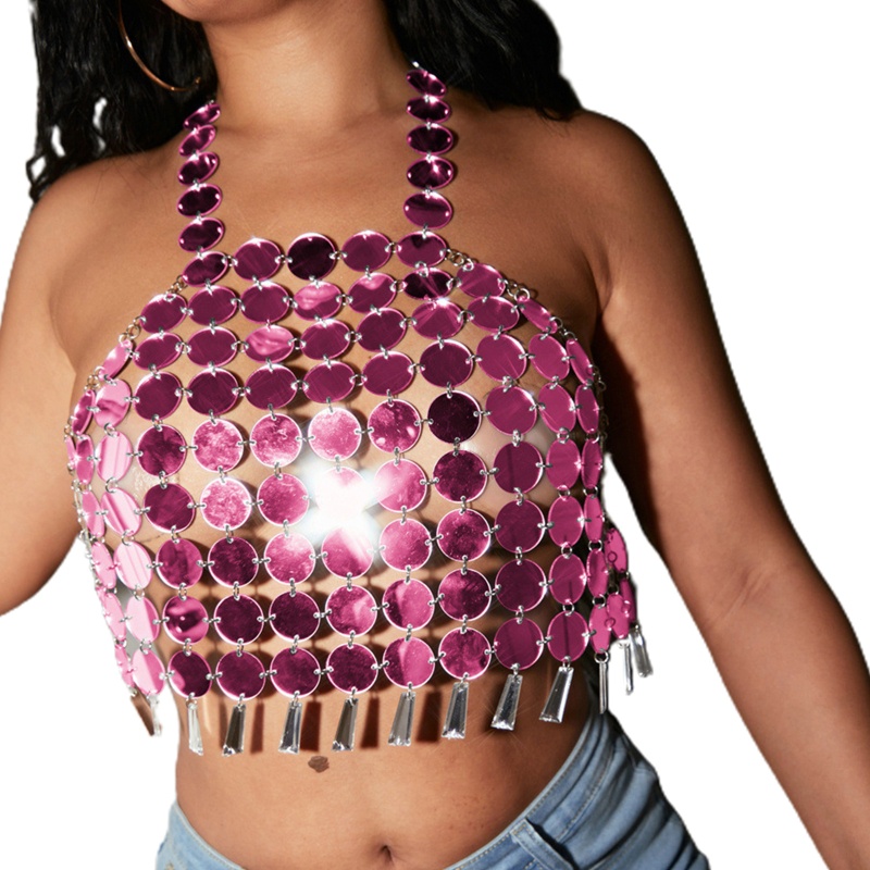 Brroa Áo Ngực Dạng Chuỗi Tua Rua Đính Kim Sa Lấp Lánh Trang Sức Dự Tiệc Bikini Hai Dây