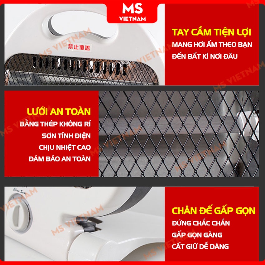 Đèn Sưởi Hồng Ngoại Chính Hãng - Quạt Sưởi 800W - 2 Chế Độ - Bảo Hành 1 đổi 1 - MS Vietnam