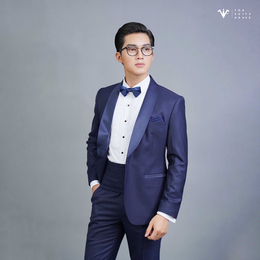 Bộ tuxedo nam xanh đen cổ sam 1 khuy, chất Wool, chuẩn form The Suits House