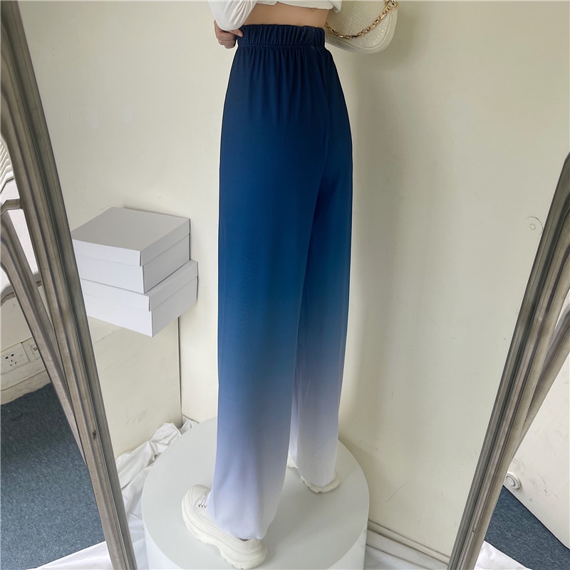 SUXI Quần ống rộng Lưng Cao Màu Gradient Phong Cách Retro Cho Nữ