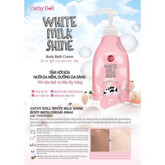 Sữa Tắm Làm Sạch Dưỡng Da Trắng Mịn Cathy Doll White Milk Shine Body Bath Cream 450ml