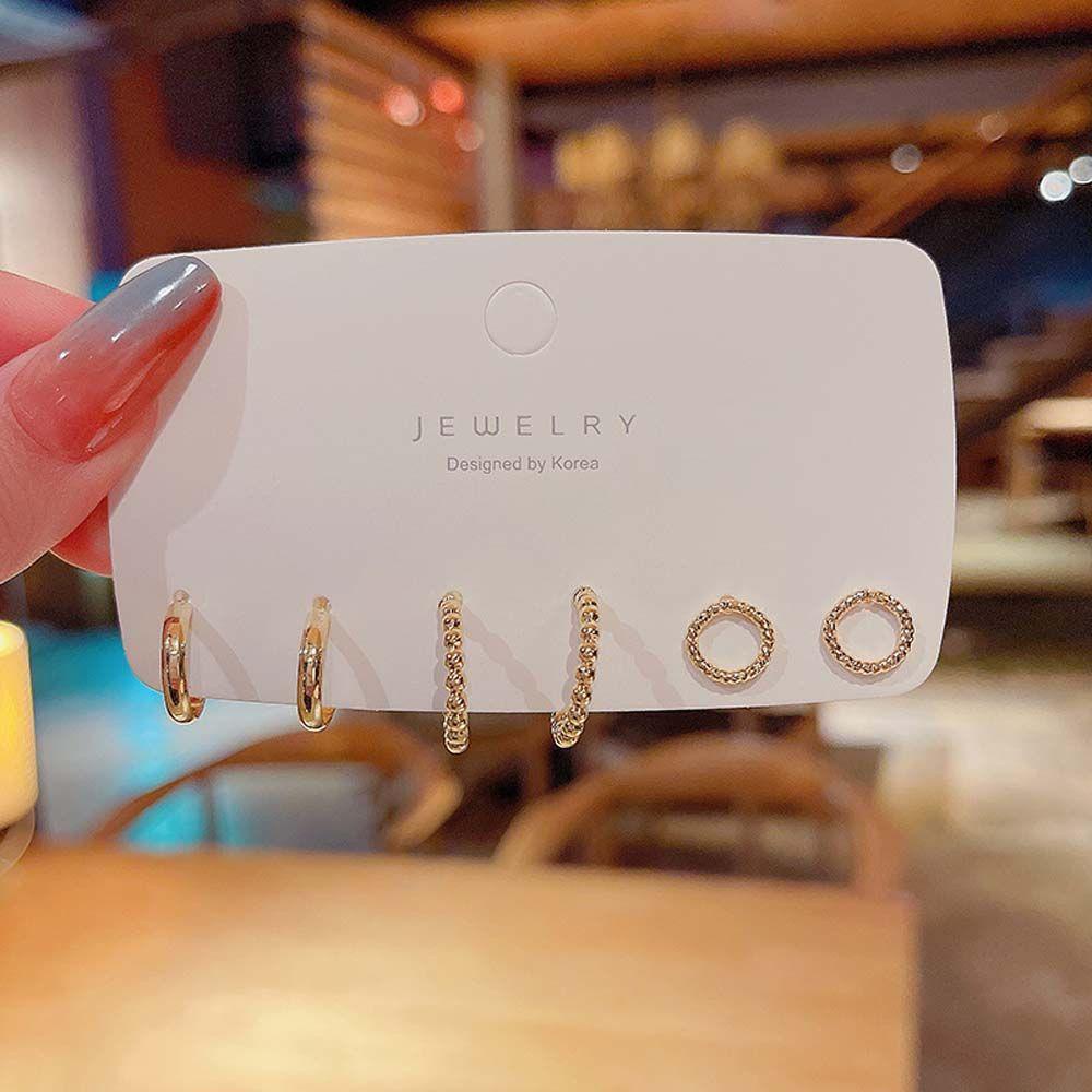 VANES1 Bộ 3 Đôi Khuyên Tai Kim Loại Hình Tròn Phong Cách Hip Hop Thời Trang