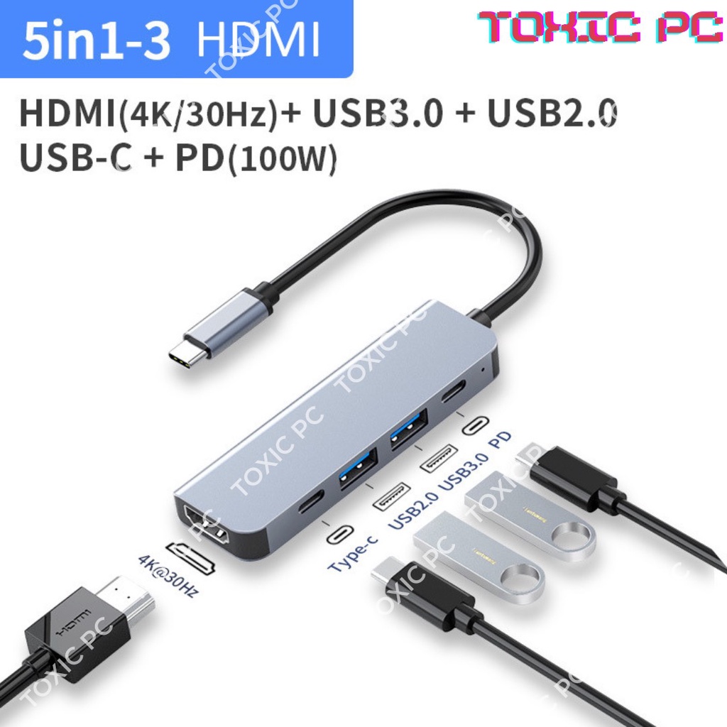 Bộ Chuyển Đổi HUB Type C, HUB USB 3.0 to HDMI,USB 3.0,SD,TF,RJ45,PD Type-C cho Laptop, Macbook_TOXIC PC
