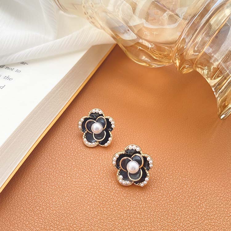Khuyên tai kẹp không bấm lỗ chốt cố định K238 bằng hợp kim mạ vàng hình bông hoa gắn hạt trai dáng ngắn Leous