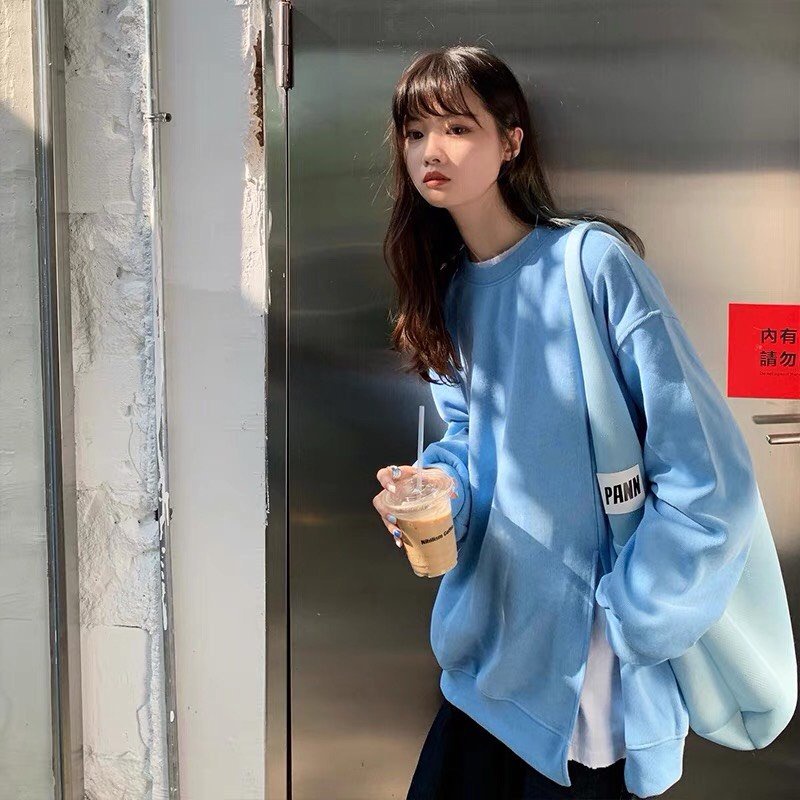 Áo Nỉ Tay Bồng Xẻ tà Nữ - Áo sweater dài tay oversize nhiều màu basic thiết kế đơn giản, bắt mắt HOT