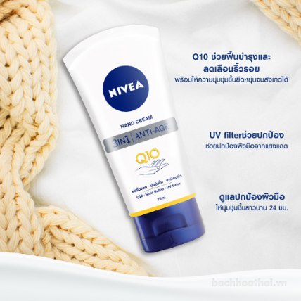 Dưỡng mềm da tay chống nứt nẻ chống nắng Nivea Hand Cream 3 in 1 Anti-age Q10 Thailand