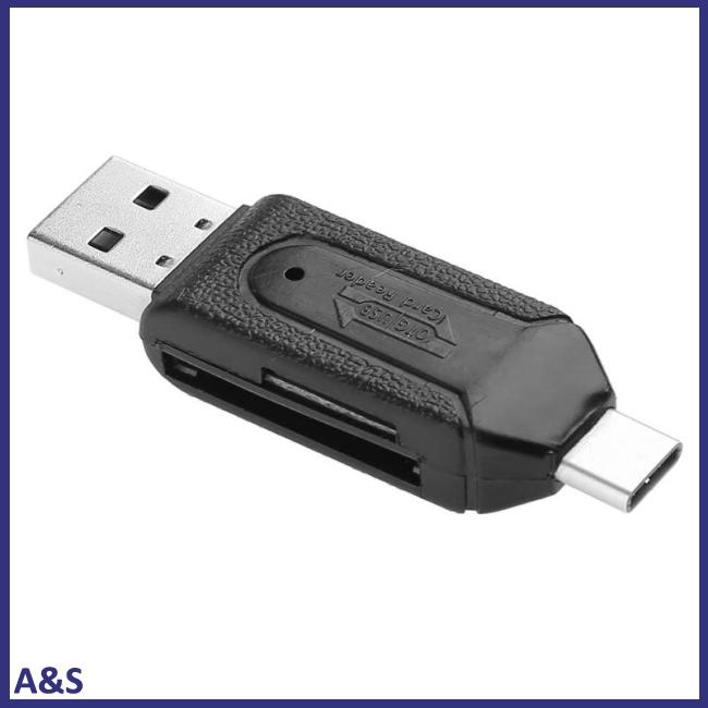 Đầu đọc thẻ nhớ 2 đầu cắm tốc độ cao 480 Mbps OTG USB2.0 loại C USB 3.1 dành cho thẻ nhớ SD TF Micro SD Card