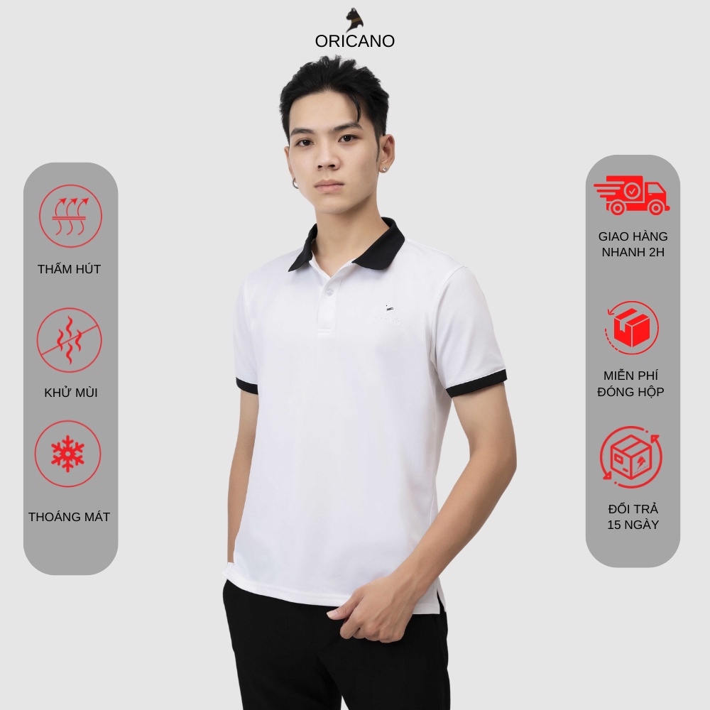 Áo Polo Nam ORICANO Trắng Đen Tay Ngắn Cổ Bẻ Chất liệu 95 Polyester Và 5 Xpander Mềm Mịn Thoáng Mát