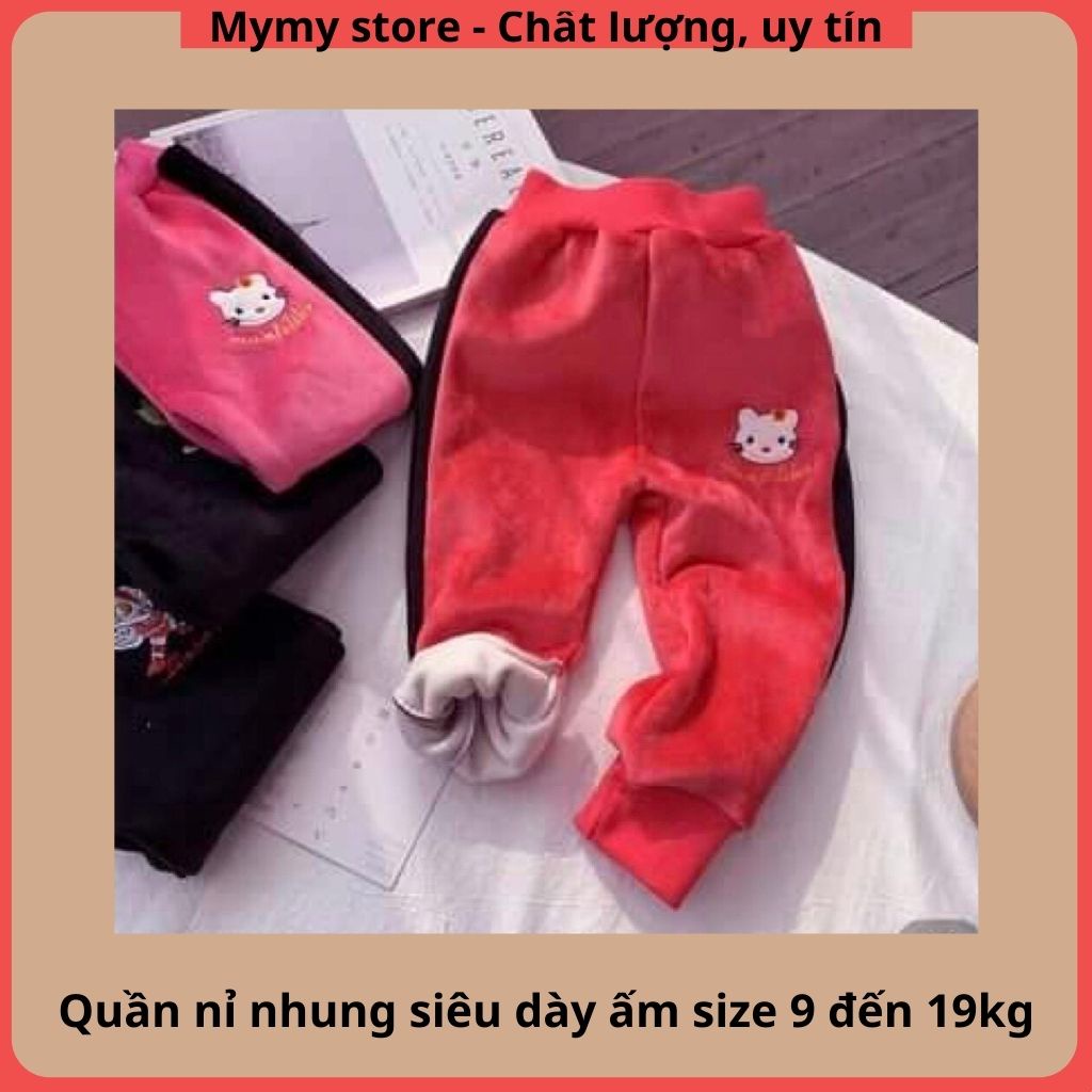 Quần bé gái, quần dài trẻ em chất nhung lót nỉ siêu dày siêu mịn ấm cho 9 đến 19kg