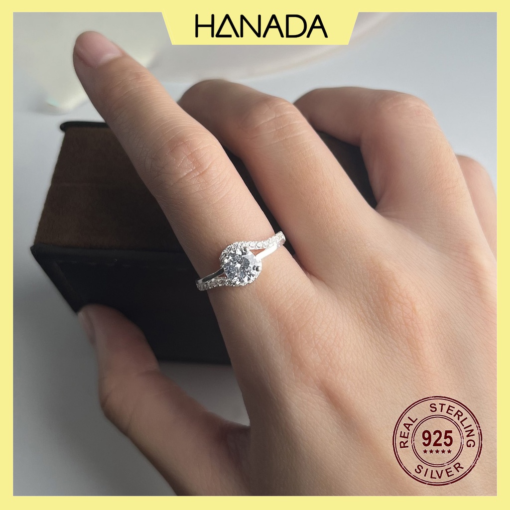Nhẫn Bạc 925 Hanada Đính Đá Lấp Lánh Sang Trọng Trang Sức Bạc Cao Cấp 1045 O11