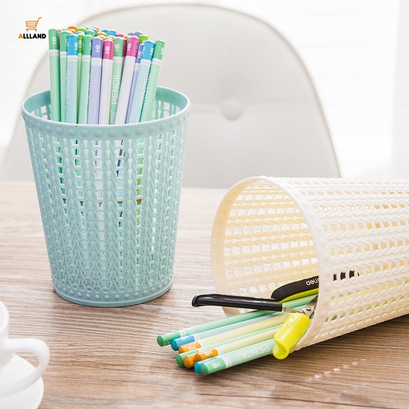 Giỏ đựng rác tròn mini bằng nhựa rỗng không nắp để bàn nhà văn phòng đa năng