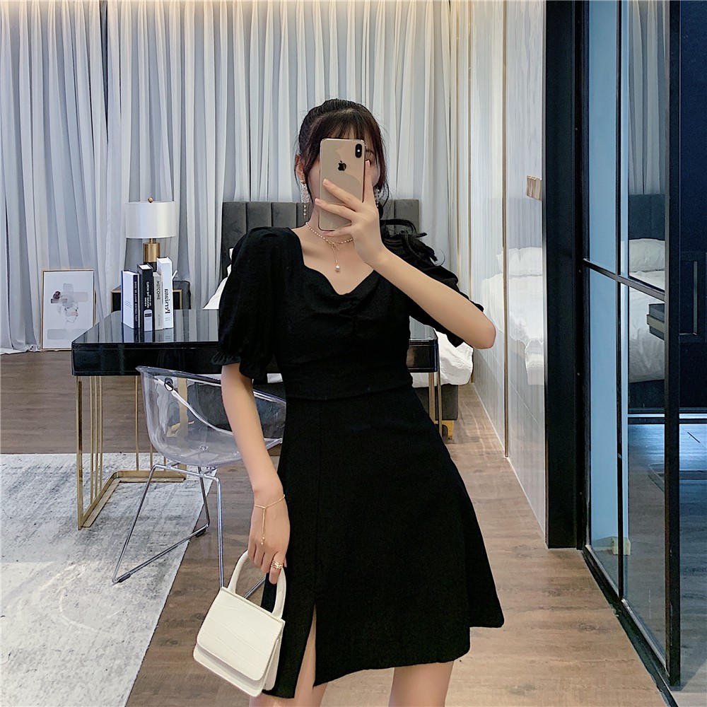 [KÈM ẢNH THẬT] Đầm xẻ tà Váy đen sang trọng