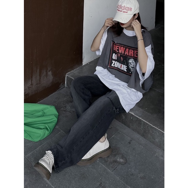 Quần Jean khói loang ống rộng rách một bên siêu chất | BigBuy360 - bigbuy360.vn