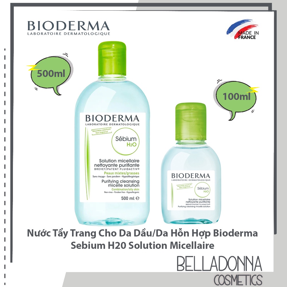 Nước Tẩy Trang Cho Da Dầu, Da Hỗn Hợp Bioderma Sebium H20 Solution Micellaire 100ml Pháp