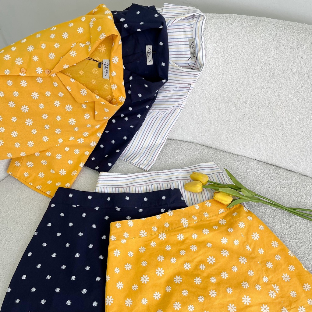 SET SƠ MI HOA CROPTOP ZAREEN VÀNG