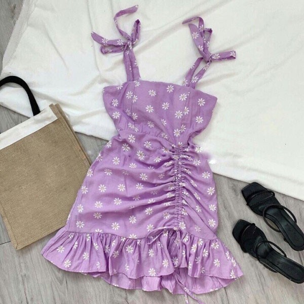 Đầm Nữ 2 Dây Dáng Suông Lai Nhún Họa Tiết Cúc Họa Mi Vải Đủi Free Size VNJ348 | BigBuy360 - bigbuy360.vn
