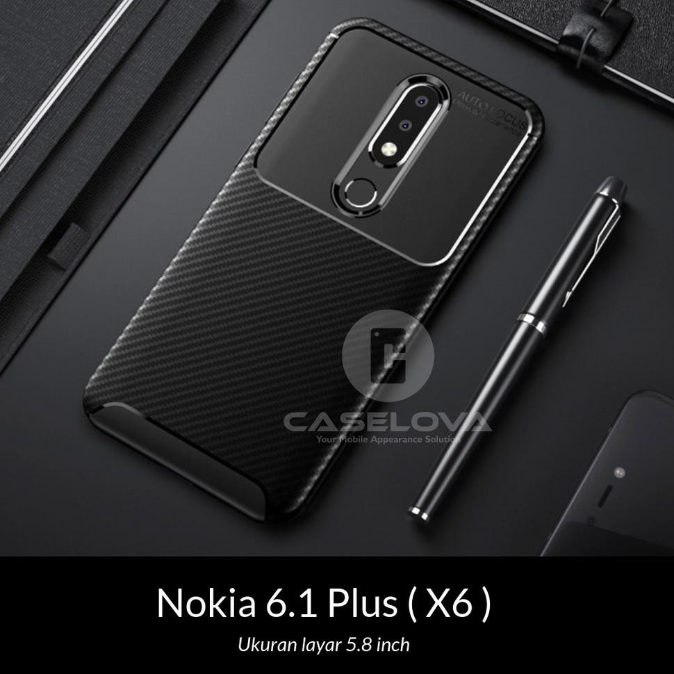 Ốp Điện Thoại Silicon + Sợi Carbon Bảo Vệ Màn Hình Cho Nokia 6.1 Plus (x6) 5.8 Inch