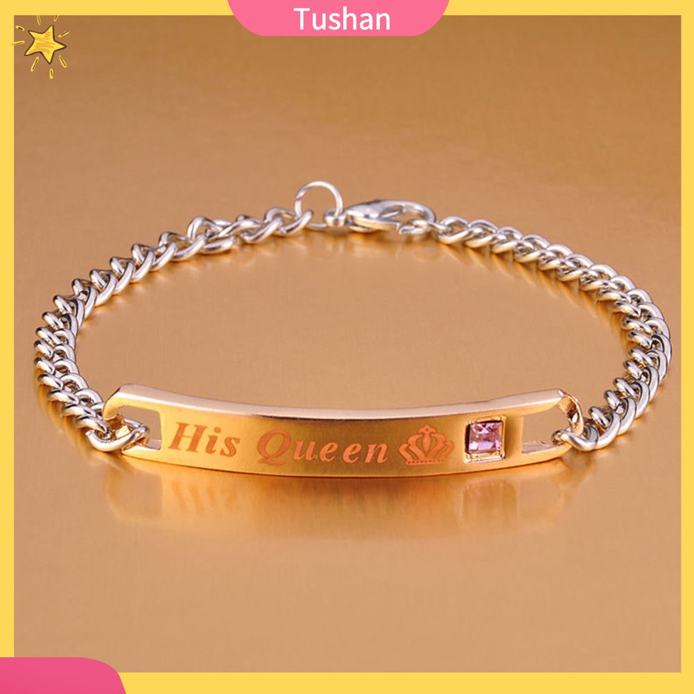 Vòng tay kim loại mặt chữ HIS QUEEN / HER KING cho cặp đôi