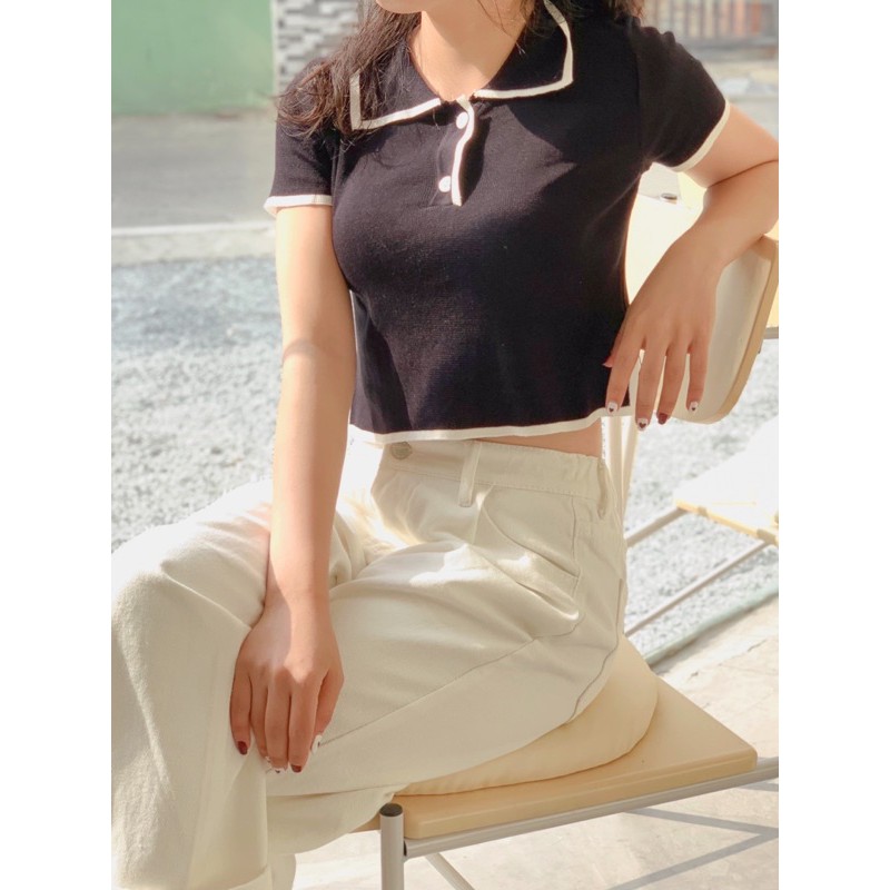 Áo croptop viền cổ polo