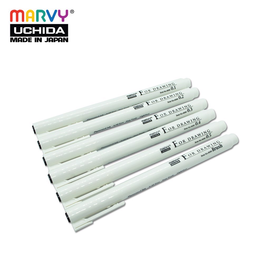 Bút line đi nét chuyên nghiệp / vẽ kỹ thuật Marvy Uchida 4600 Drawing Pen 0.03mm - 1.2mm và nét Brush màu đen.