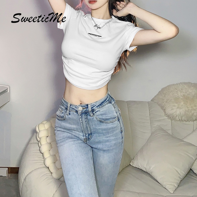 Áo Thun Croptop Ngắn Tay Màu Trơn Thời Trang Dành Cho Nữ #2022