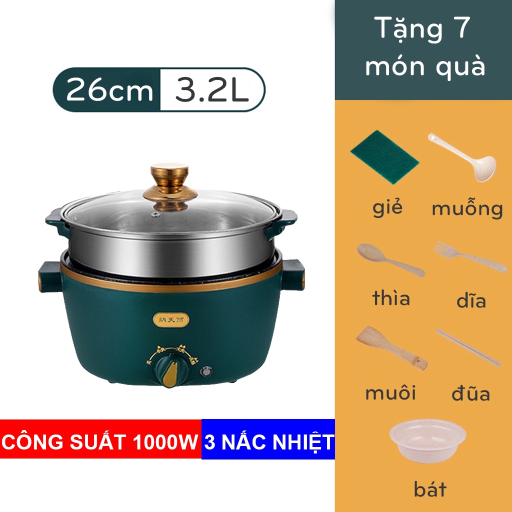 Nồi Lẩu Điện Mini Đa Năng NL01 Dung Tích 3.7L Chống Dính Vân Đá Cao Cấp Có Xửng Hấp Bảo Hành 6 Tháng