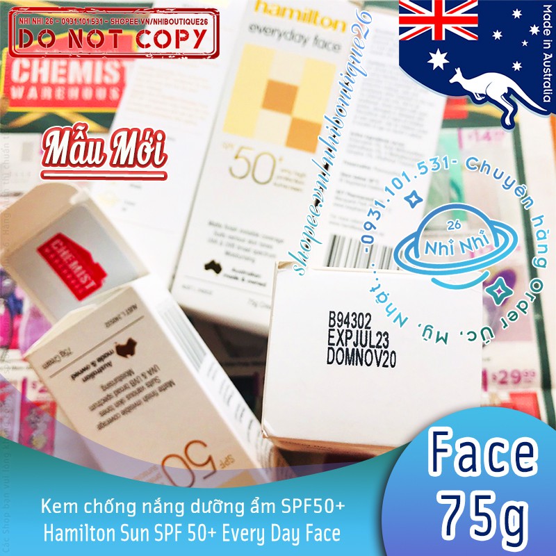 ☀️CÓ SẴN☀️ Kem chống nắng Hamilton Everyday Face Cream SPF50+ ☀️ 75g và 110g ☀️ MẪU MỚI ☀️ Chuẩn Chemist Warehouse