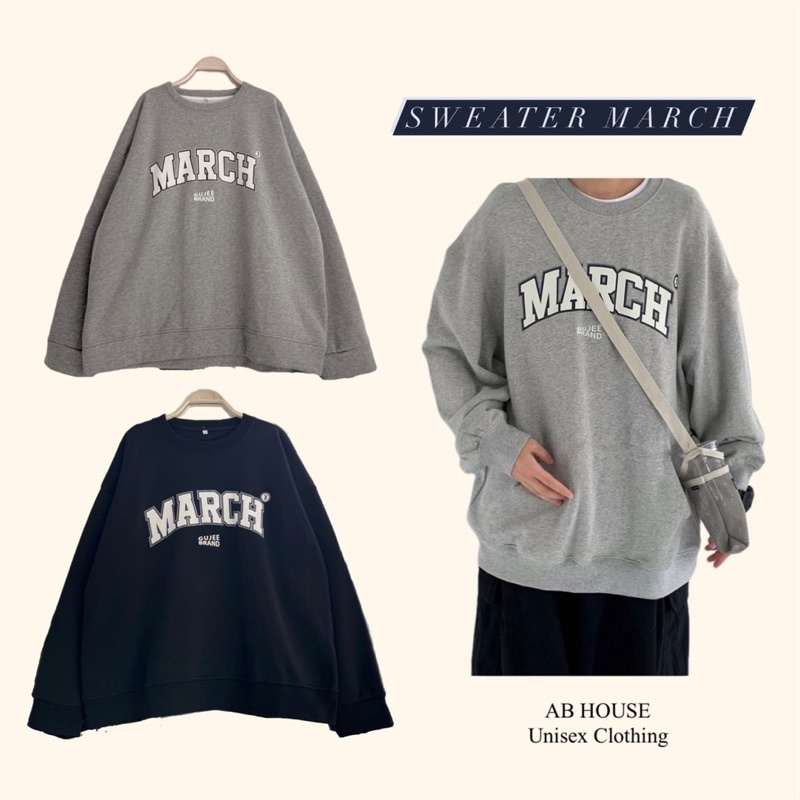 [Mã 12FASHIONSALE1 giảm 10K đơn 50K] Áo Sweater Nỉ Bông MARCH Nam Nữ Unisex (Ảnh thật/Có sẵn) | BigBuy360 - bigbuy360.vn