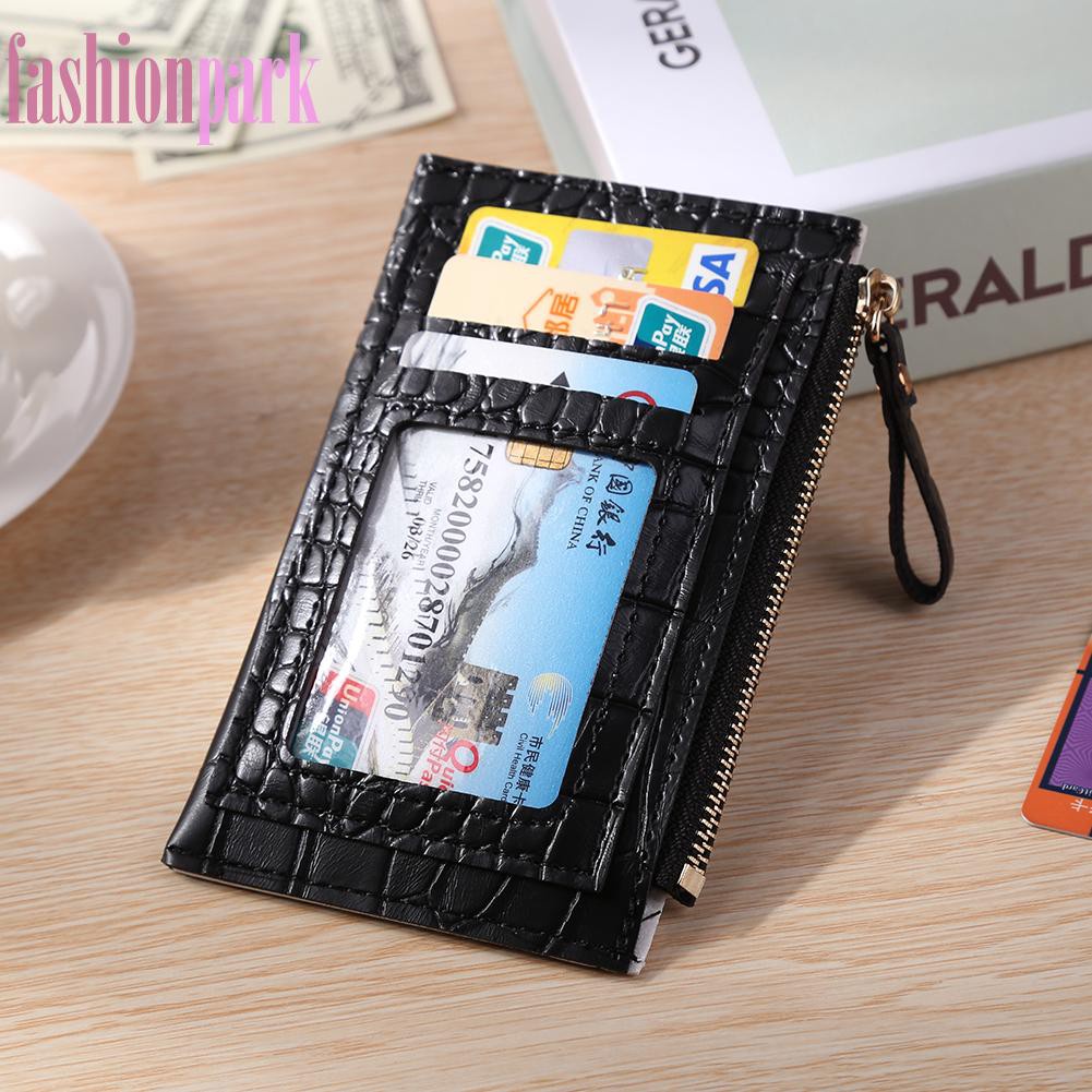 (FAS) Fashion Women PU Alligator Pattern Card Holder Contrast Color Mini Wallet