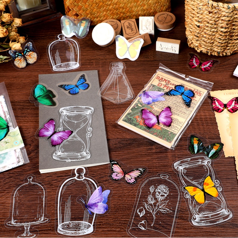 Set 40 Miếng Dán Hình Lọ Hoa/Bướm/Cánh Bướm Nghệ Thuật Trang Trí Album Ảnh DIY